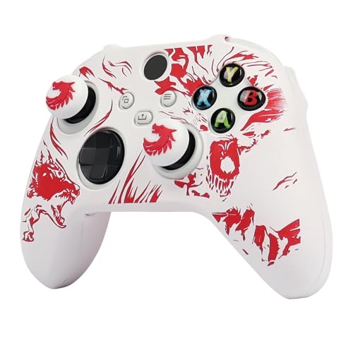 Wolf Controller Skin Compatible with Xbox Series X Wireless Controller, RALAN Protector Case， Customised Thumb Grips Cap - color: Wolf white Red