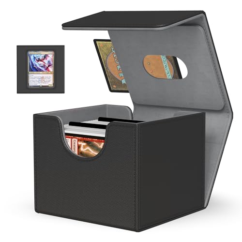 Kabinka MTG Deck Box with Window, Commander Deck Box for Trading Cards, Holds 110+ Double Sleeved Cards, Fits TCG CCG EDH (Black) - color: Black Gray