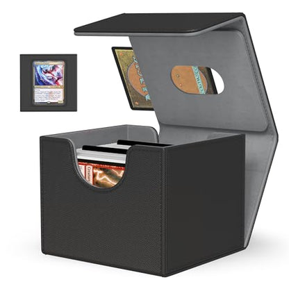 Kabinka MTG Deck Box with Window, Commander Deck Box for Trading Cards, Holds 110+ Double Sleeved Cards, Fits TCG CCG EDH (Black) - color: Black Gray