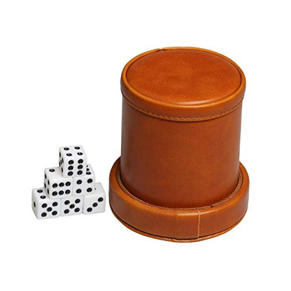 Leatherette Dice Cup with Lid Includes 6 Dices, Velvet Interior Quiet in Shaking for Liars Dice Farkle Yahtzee Board Games, Brown - color: Brown-1