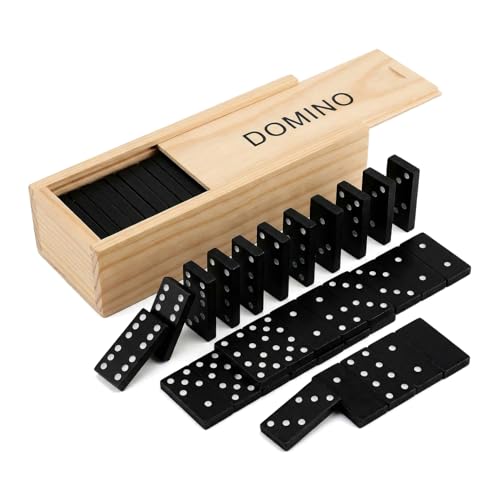 Mini Wooden Dominoes Set for Adults, 1 Pack - Classic Double Six Domino Game in a Wooden Case - Educational Board Games & Activity for Elderly People, Adults - style: 1 Pack