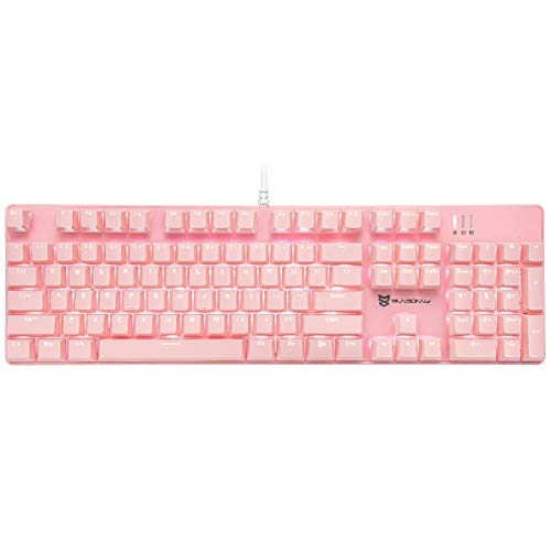 Merdia Full Size Wired Mechanical Gaming Pink Keyboard | Blue Switch 104 Keys US Layout Full Size Pink PC Gaming Keyboards | Hot Swappable LED Backlit Light Up Wired Mechanical Computer Keyboards - color: Blue Switch Pink