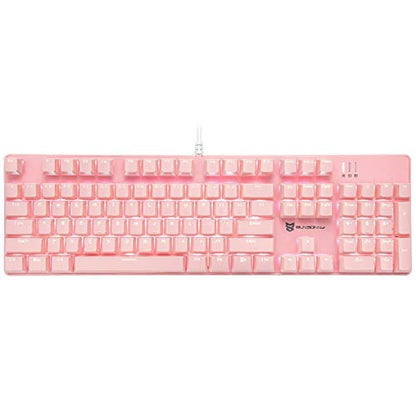 Merdia Full Size Wired Mechanical Gaming Pink Keyboard | Blue Switch 104 Keys US Layout Full Size Pink PC Gaming Keyboards | Hot Swappable LED Backlit Light Up Wired Mechanical Computer Keyboards - color: Blue Switch Pink