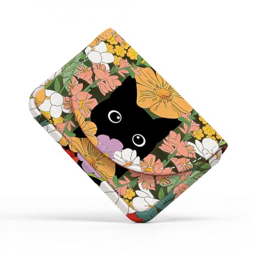 Business Card Holder，PU Leather Business Card Case for Purse，Pocket Travel Name Card Case Holder Wallet for Men Gift，Portable Magnetic Business Card Carrier Black Cat Floral - color: Black Cat Floral