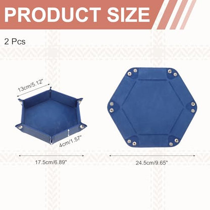 Dice Tray 10" PU Leather Velvet Folding Hexagon Dice Rolling Tray Holder Storage Box Perfect for RPG DND Table Games & Entryway & Nightstand Organizer (Sapphire, 2pcs) - color: Sapphire
