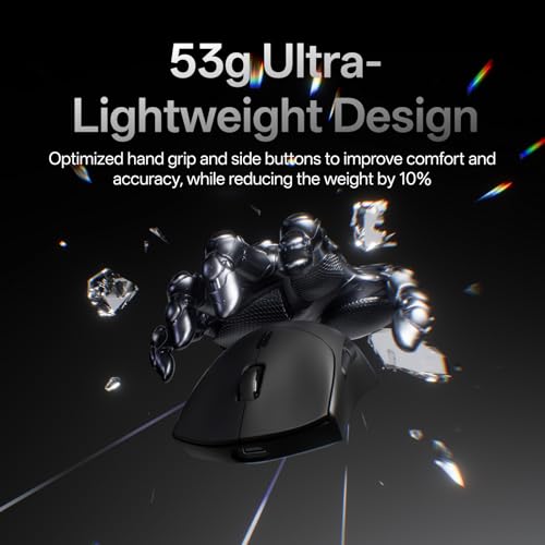 Rapoo VT7 Wireless Gaming Mouse, True 8K Wireless Polling Rate, 53g Lightweight, Up to 750 Hr Battery, Nordic nRF54L15 MCU, 100-Million Mechanical Switch, 10 Programmable Buttons, Black - color: Black