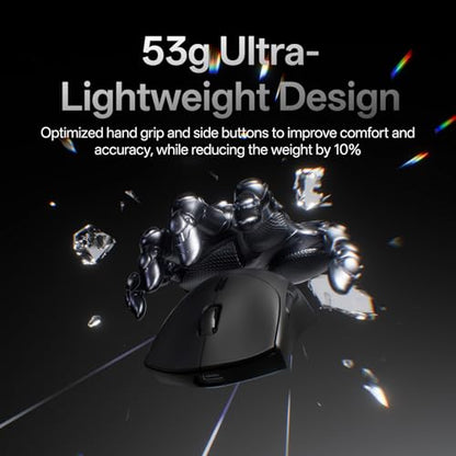 Rapoo VT7 Wireless Gaming Mouse, True 8K Wireless Polling Rate, 53g Lightweight, Up to 750 Hr Battery, Nordic nRF54L15 MCU, 100-Million Mechanical Switch, 10 Programmable Buttons, Black - color: Black