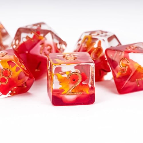 UDIXI 7PCS Dragon DND Dice Set, Resin Polyhedral Dice Set for Tabletop Game | Velvet Storage Bag, DM Gift, for Dungeons and Dragons Role Playing Games Board Games - color: Red Dragon Head