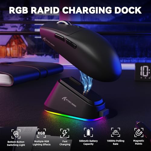 MAMBASNAKE ATTACK SHARK G3PRO Wireless Gaming Mouse,Tri-Mode,Bluetooth/2.4G/USB,59g Ultra Lightweight,25K DPI,100M Clicks Switches,RGB Magnetic Charging Dock,PAW3311 Sensor,BK52820 Chip-Black - color: Black