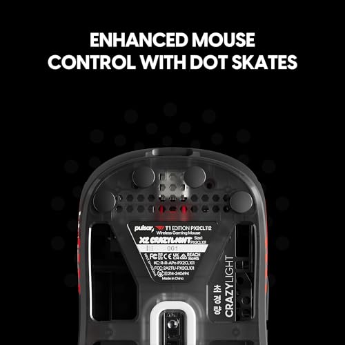 Pulsar Gaming Gears X2 Crazylight Wireless Gaming Mouse, Ultra Lightweight 1.27 oz (36g), Optical Switch, 32000 DPI, 750 IPS, XS-1 Sensor, 8k Compatible (Mini, Black, T1 Edition) - color: T1 Edition (Black), size: Mini, style: X2 CrazyLight