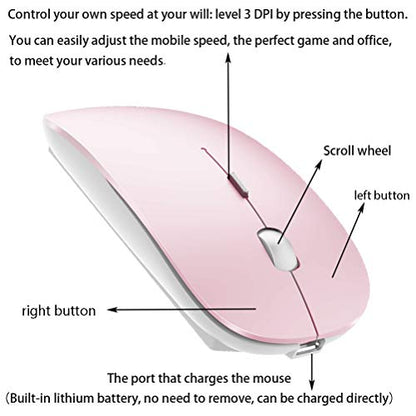 PEIBO Bluetooth Wireless Mouse for Laptop mac MacBook ipad MacBook air MacBook pro pc Desktop Computer Windows Chromebook Notebook (Jelly Pink) - color: Jelly PINK