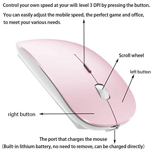 PEIBO Bluetooth Wireless Mouse for Laptop mac MacBook ipad MacBook air MacBook pro pc Desktop Computer Windows Chromebook Notebook (Pink White) - color: PINK white