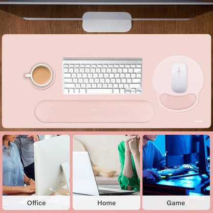 MOSISO Wrist Rest for Mouse Pad Set, Large Gaming Deskpad, Baby Pink | Circle Curved Mousepad&Keyboard Wrist Rest&Coaster, Ergonomic Non-Slip Mousepad&Easy Typing Pad with Silicone Lining - color: Baby Pink