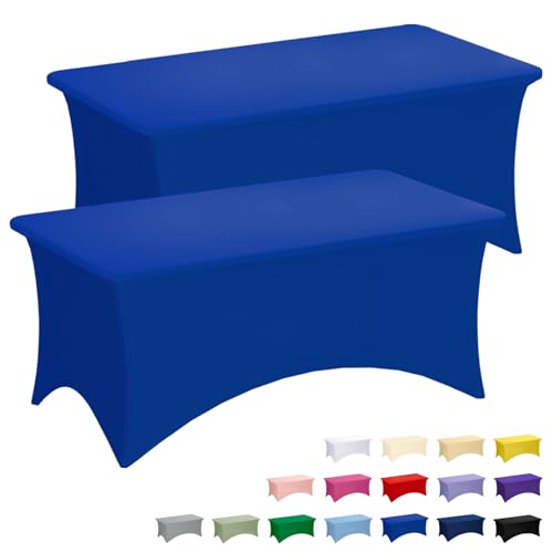 Fixwal Royal Blue Stretch Table Cloth Rectangle 2 Pack 6Ft, Spandex Fitted Table Covers Washable for Party, Trade Show, Banquet, Wedding, Buffet - color: Royal Blue, size: 6 Ft
