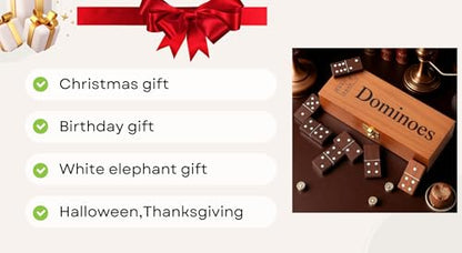 T one Dominos Set for Adults with Wooden Box(28 Tiles) | Dominos for Kids | Family Party Game | Gift for Birthday/Christmas/Father Day (Design-1)