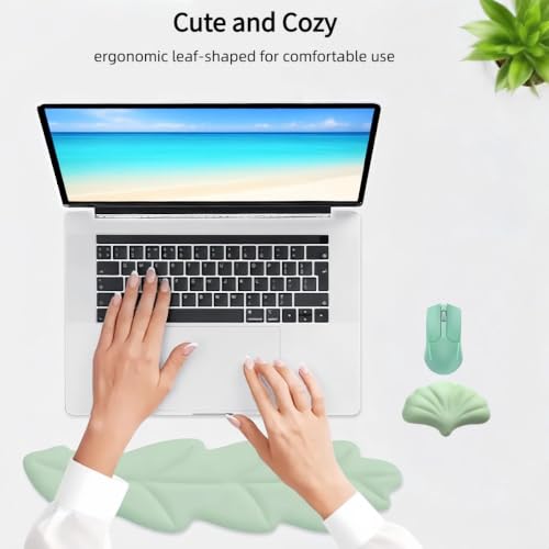 inbesk Angel Wing Wrist Rest Ergonomic Memory Foam Wrist Rest for Computer Keyboard Mouse Set, Cute Gaming Keyboard Cushion Hand Support PU Leather Surface Anti-Slip Waterproof Green-Leaf - color: Green