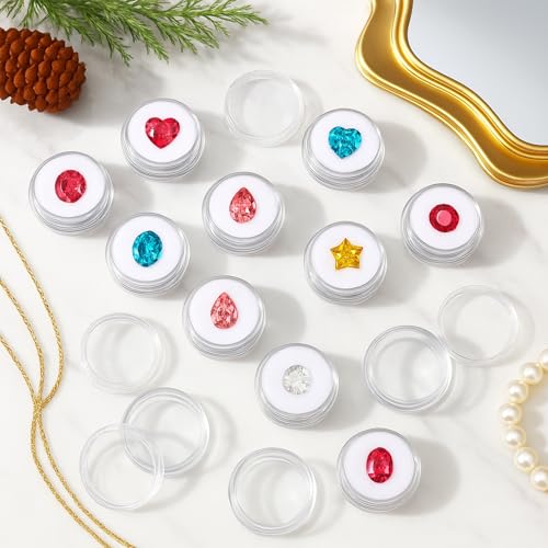 16Pcs Small Clear Bead Storage Organizer Containers with Soft Sponge | Plastic Gemstone Display Box, Round Gemstone Holder Case with Screw Top Lids for, Gems, Beads, Small Items - color: Clear
