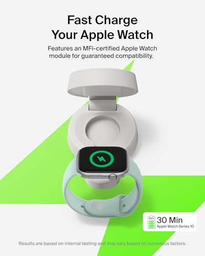Belkin Qi2.2 25W Wireless 2 in 1 iPhone Charger, Fast Charging for Travel | Fast Charging, MagSafe Compatible, iPhone 17/16/15, Apple Watch, Travel Charger, Magnetic - color: Sand, style: 2 in 1