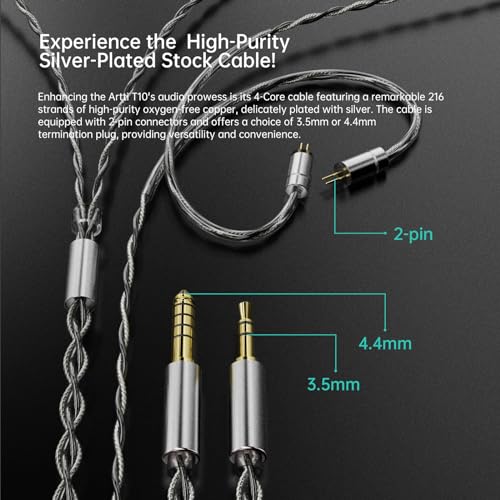 ARTTI T10 Wired Earbus, in-Ear Headphones, HiFi IEM Monitor Earphones, 14.2mm Dual Magnetic Circuit Planar Driver, Gaming Earphone for Musician Singer Audiophile (3.5mm Plug) - size: 3.5 mm Plug