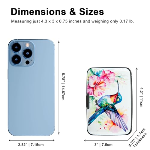 Credit Card Holder, Metal Card Wallet RFID Blocking Mini Slim Aluminum Business Hard Card Case for Women Men (Flowers Hummingbird) - color: Flowers Hummingbird