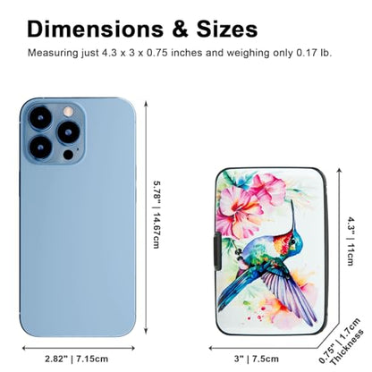 Credit Card Holder, Metal Card Wallet RFID Blocking Mini Slim Aluminum Business Hard Card Case for Women Men (Flowers Hummingbird) - color: Flowers Hummingbird