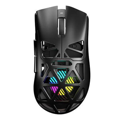 Aula SC620 Wireless Gaming Mouse, Tri-Mode 2.4GHz/USB-C/BT5.3 Computer Mouse with 12000 DPI, Programmable Macro Gamer Mouse with Rapid Fire Key, RGB Light Gaming Mice for PC/Laptop/Mac(Black) - color: Black