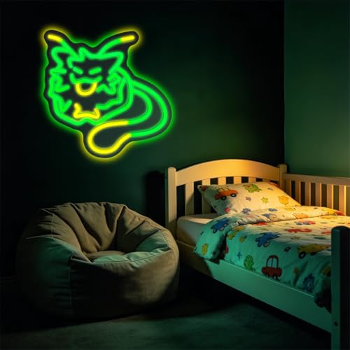 Alien Cat Neon Sign, Green & Yellow LED Light, 12x12 Inch, USB Powered, Dimmable, for Bedroom, Game Room, Party & Gifts - color: S-WXM