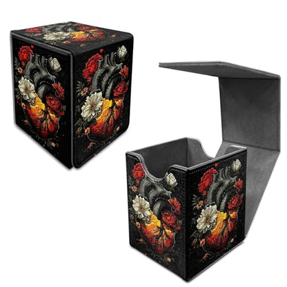 Heart Flower Card Deck Box, MTG Commander Deck Box Card Deck Case for Trading Cards, 100+ Sleeved Cards with PU Leather Magnetic Card Storage Box for TCG CCG Magic Cards - color: Card Deck Box-596