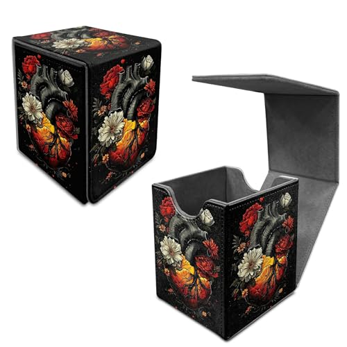 Heart Flower Card Deck Box, MTG Commander Deck Box Card Deck Case for Trading Cards, 100+ Sleeved Cards with PU Leather Magnetic Card Storage Box for TCG CCG Magic Cards - color: Card Deck Box-596