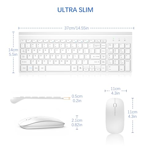 Wireless Keyboard and Mouse Ultra Slim Combo, TopMate 2.4G Silent Compact USB 2400DPI Mouse and Scissor Switch Keyboard Set with Cover, Batteries Included, for PC/Laptop/Windows/Mac - Matte White - color: Matte White