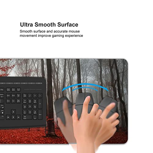 Desk Mat,Beautiful Autumn Foggy Forest Gaming Mouse Pad,XXL Extended Mouse Pad Mat for Office,Computer,Keyboard with Non-Slip Base Stitched Eges Mousepad 35''×15.7''×0.12'' - color: Beautiful Autumn Foggy Forest