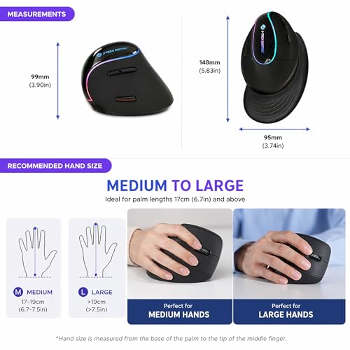 J-Tech Digital Ergonomic Mouse with Wireless Connection, Removable Palm Rest, Thumb Buttons, Rechargeable Battery, 800 DPI, Compatible with Windows and MAC OS - style: Wireless