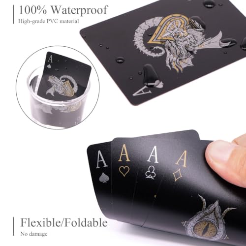 WJPC Easy Shuffling Plastic Waterproof Playing Cards,Cool Black Dragon Poker Cards for Game and Party, Deck of Cards（Dragon - color: 1215longkuan