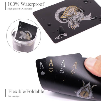 WJPC Easy Shuffling Plastic Waterproof Playing Cards,Cool Black Dragon Poker Cards for Game and Party, Deck of Cards（Dragon - color: 1215longkuan