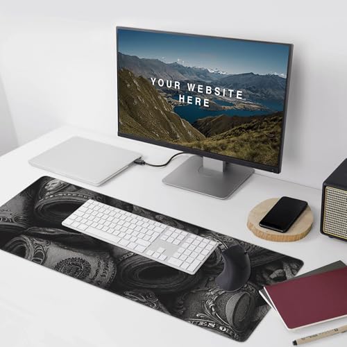 Extra Large Gaming Mouse Pad, Money Design Pattern, Black and White, 35.4 x 15.7 inches, Non-Slip Rubber Base, Stitched Edges - color: Black and White Stripe Money