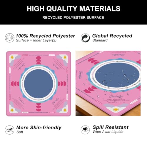 Large Pink Mahjong Mat for Table with Rules, 31.5" x 31.5" Noise Reduction Non Slip Waterproof Mah Jong Table Mat with Carrying Bag, Suitable for Mahjong, Poker, Board Games, Dominoes, and Card Games - color: Large Pink