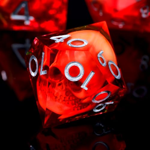 Froggod Blood Moss & Skull DND Dice Set with Gift Box for DND RPG, 7Pcs | Blood resin DND role playing dice with moss skull design and sharp edges for MTG, tabletop games and collectors - color: Blood