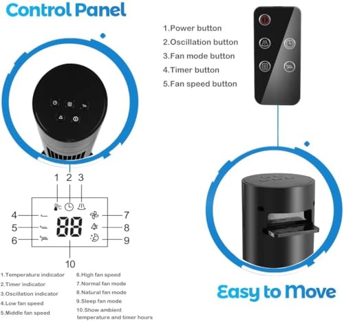 Antarctic Star Tower Fan 85°Oscillating Fan Quiet Cooling 12H Timer Remote Control Bladeless Electric 3 Speeds Wind 3 Modes, 35INCH, BLACK - color: Black, size: 35 inch