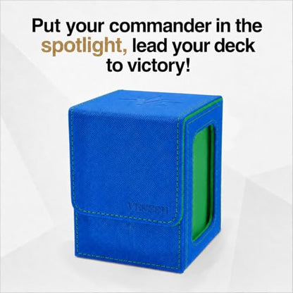 Venssu MTG Deck Box for Commander Display,Card Deck Box Fits 100 Double Sleeved Cards,TCG with 2 Dividers and 1 Toploader (Blue＆Green) - color: Blue＆Green