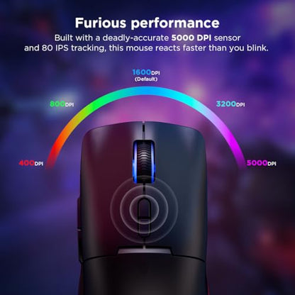 Lenovo Legion M220 Wireless RGB Gaming Mouse, Dual Channel Bluetooth, 2.4Ghz Wireless, USB-C Charging, 5-Level DPI Switch, Symmetrical Medium-Large Size, Black - color: Black, size: Large | Ambidextrous, style: M220
