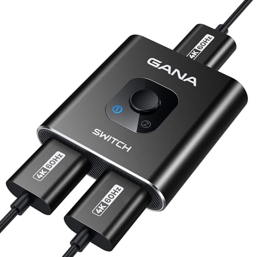 HDMI Switch 4k@60hz Splitter, GANA Aluminum Bidirectional HDMI Switcher 2 in 1 Out, Manual HDMI Hub Supports HD Compatible with Xbox PS5/4/3 Blu-Ray Player Fire Stick Roku - color: Black (No Cable)