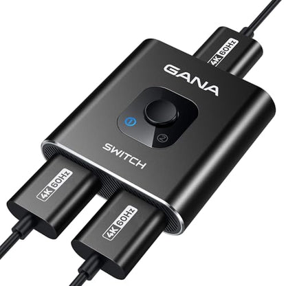 HDMI Switch 4k@60hz Splitter, GANA Aluminum Bidirectional HDMI Switcher 2 in 1 Out, Manual HDMI Hub Supports HD Compatible with Xbox PS5/4/3 Blu-Ray Player Fire Stick Roku - color: Black (No Cable)
