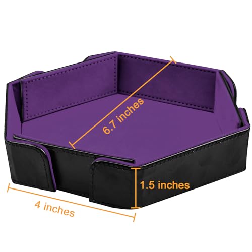 SIQUK Magnetic Folding Dice Tray Hexagon Dice Rolling Tray PU Leather Dice Trays Foldable Dice Holder Dice Rolling Mat Storage Box for D&D RPG Dice Games, Violet - color: Violet