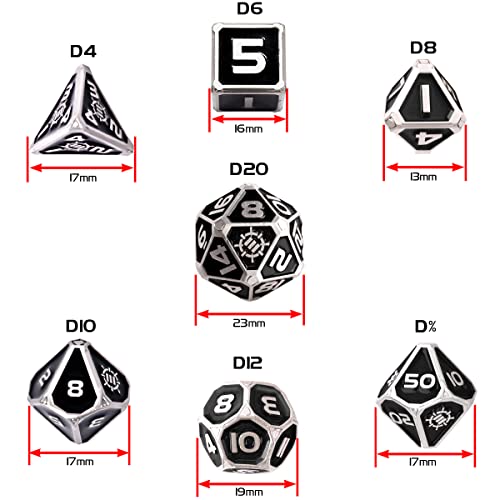 ENHANCE DND Metal Dice Set - 7pc Polyhedral Dice with 2-in-1 Vegan Leather Bag and Tray, Solid Metal Set for Dungeons and Dragons, Pathfinder, More RPGs (Collector's Edition Black) - color: Dragon Black