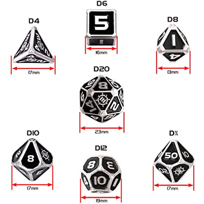 ENHANCE DND Metal Dice Set - 7pc Polyhedral Dice with 2-in-1 Vegan Leather Bag and Tray, Solid Metal Set for Dungeons and Dragons, Pathfinder, More RPGs (Collector's Edition Black) - color: Dragon Black