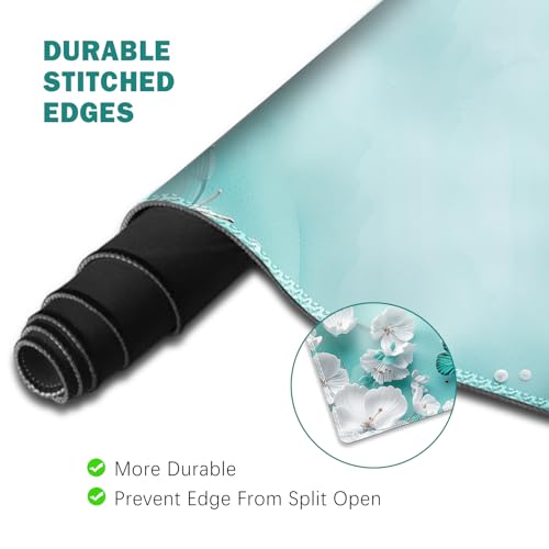 ToLuLu Large Mouse Pad Desk Pad, Wrist Rest Desk Mat for Keyboard and Mouse | 4PCS 35.4”x15.7" XXL Giant Mouse Pad, Non-Slip Base Stitched Edges Mousepad for Home Office, Teal Butterfly - color: Teal Butterfly