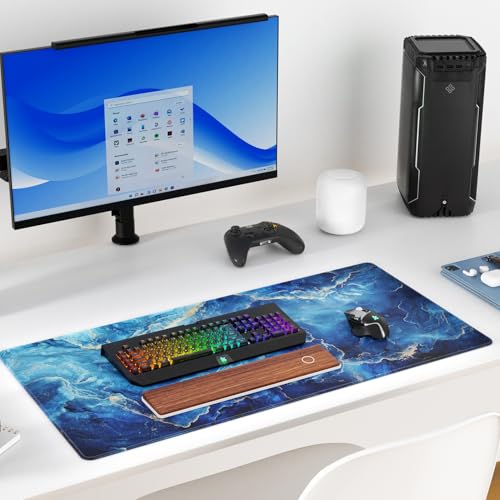 KTRIO Large Gaming Mouse Pad, Desk Mat, 31.5 x 15.7 in, Blue Marble, XXL | Smooth Micro-Weave Surface, Artistic Pattern Design, Non-Slip Rubber Base, Durable Stitched Edges, Office & Home Use - color: Blue Marble, size: 31.5l X 15.7w Inches