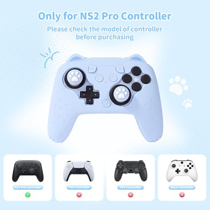 GeekShare Cat Paw Silicone Controller Skin Grips Set Compatible with Switch 2 Pro-Anti-Slip Silicone Protective Cover Case Joystick Caps for Switch 2 Pro Wireless Controller (Blue) - color: Blue