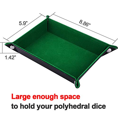 SIQUK Double Sided Dice Tray Folding Rectangle PU Leather and Dark Green Velvet Dice Holder - color: Dark Green