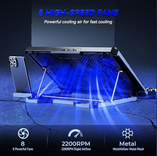 Laptop Cooling pad for Razer Blade 15” Early 2019 - Advanced Gaming laptops, Laptop Cooler with 8 Fans, Adjustable Speed, 5-Level Height Adjustment, Mute Silent,Built-in Phone Stand